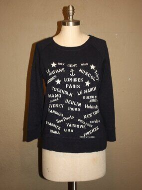 J.CREW NAVY BLUE TERRY COTTON SWEATSHIRT LONDON PARIS PULLOVER - SMALL 2 4